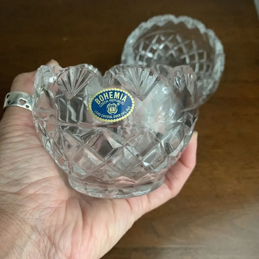 Bohemia Lot of 2 Crystal Votive Candle Holder Bud Vase Czech Republic 24% Lead